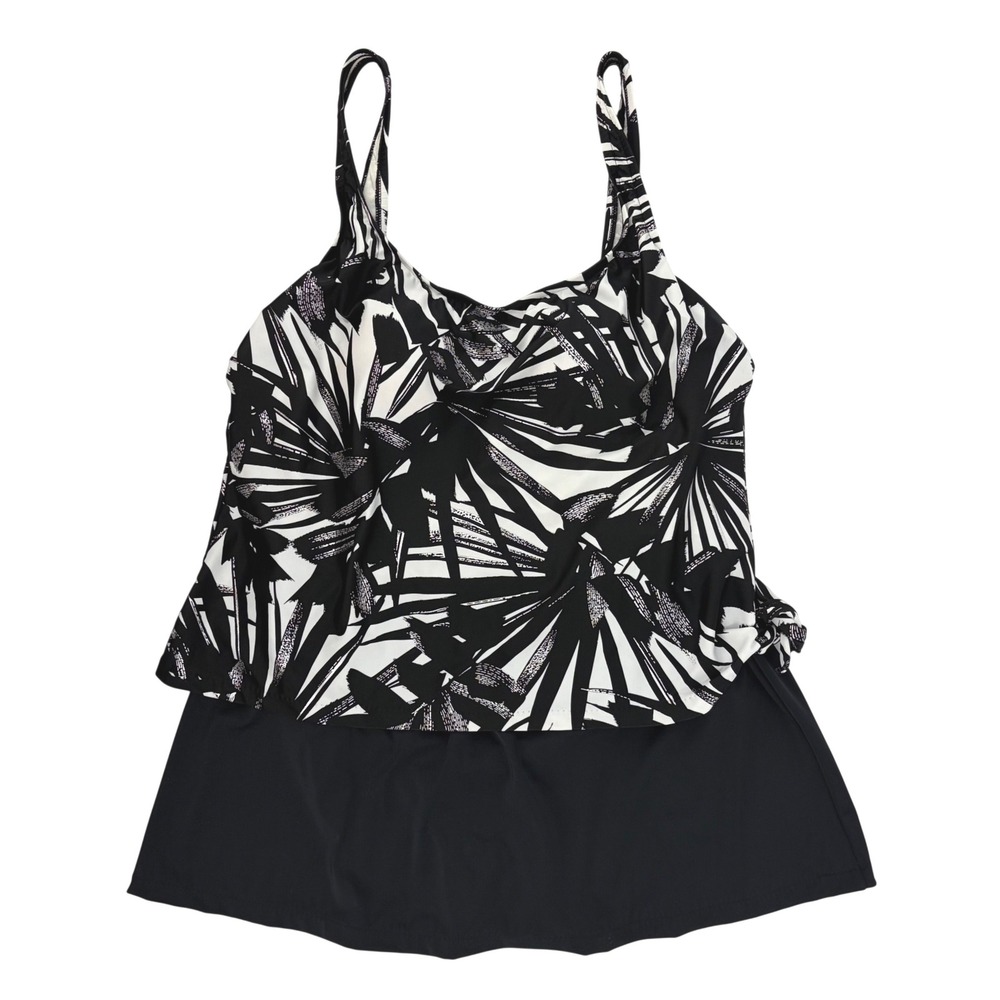 Maxine of Hollywood Swimdress Tropical Palm Blouson Black White 16 One Piece